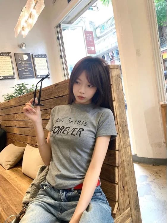 한 부서 순면 기본 셔츠 여성 2026 여름 새로운 알파벳 프린트 라운드 넥 다용도 반팔 티셔츠 루즈핏 맨위 상세 이미지 6