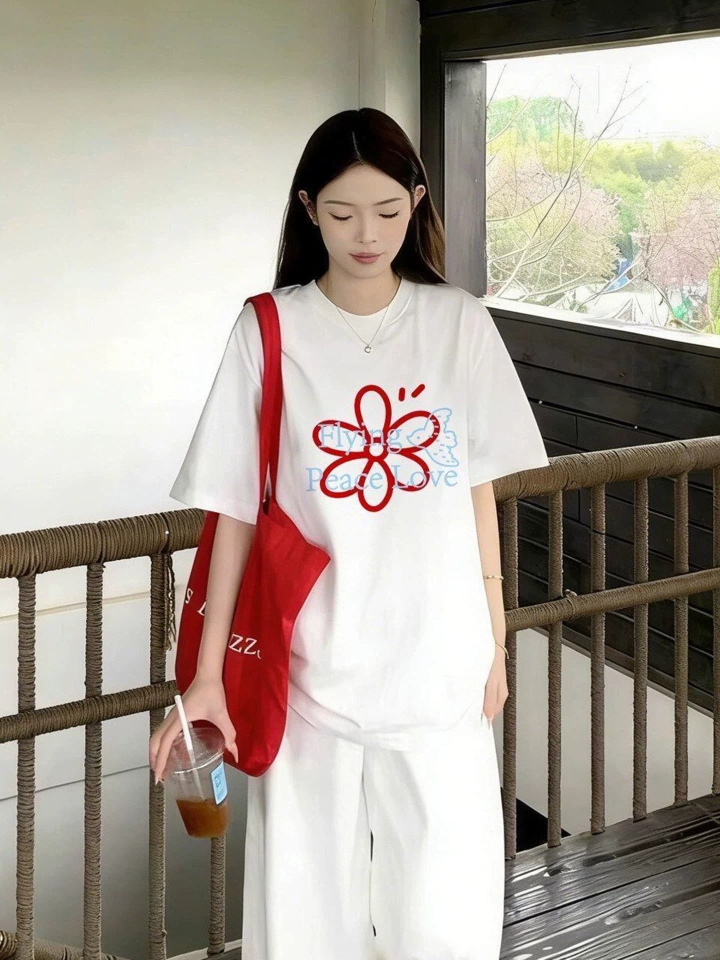 2026 한국 새로운 여름 드레스 한 부서 반팔 티셔츠 여성 한국 스타일 루즈핏 빅 사이즈 프린트 이미지 3