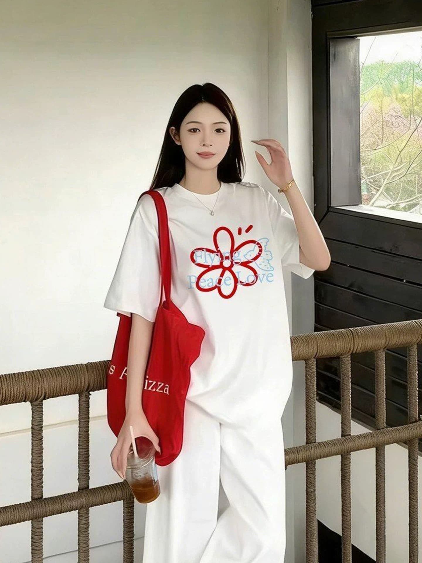 2026 한국 새로운 여름 드레스 한 부서 반팔 티셔츠 여성 한국 스타일 루즈핏 빅 사이즈 프린트 상세 이미지 4