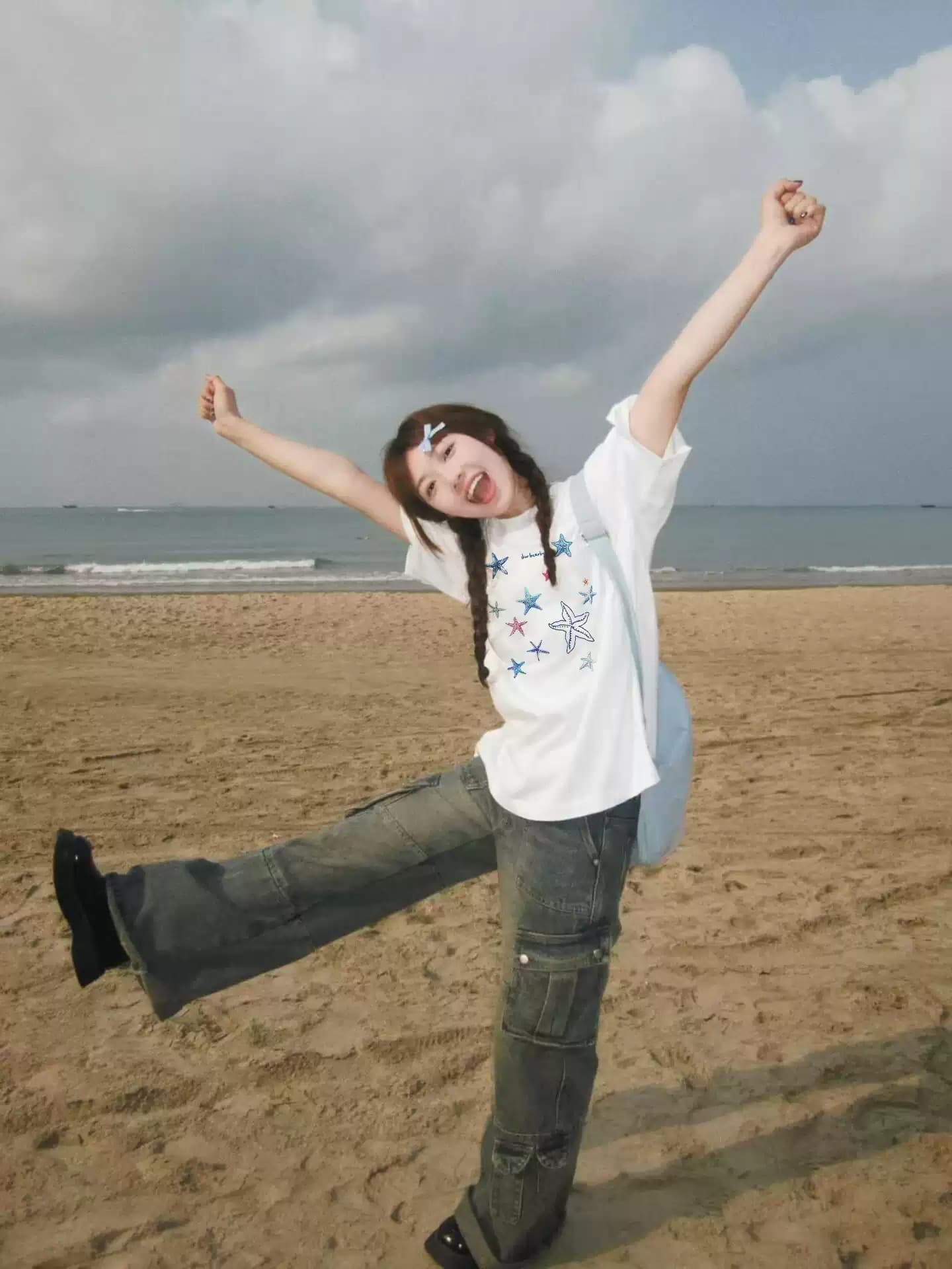 경관 그림 21 순면 210 그램 순면 여름 드레스 한 부서 반팔 티셔츠 여성 한국 스타일 루즈핏 빅 사이즈 프린트 상세 이미지 5