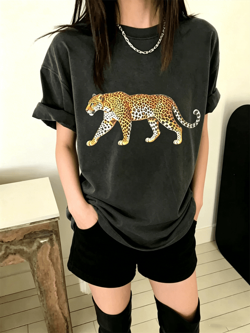 2026 한국 대외 무역 주문 캐주얼 패션 워싱 마 오래된 순면 반팔 티셔츠 여성 루즈핏 대 에디션 이미지 2