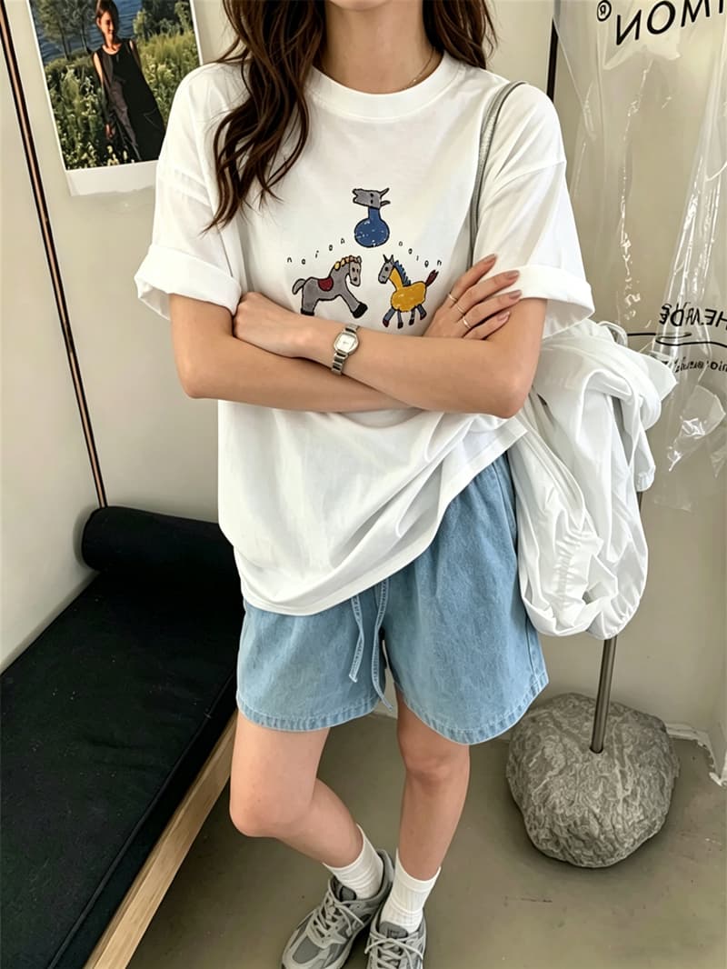 2026 한국 대외 무역 새로운 이후 패키지 칼라 여름 드레스 한 부서 반팔 티셔츠 여성 한국 스타일 루즈핏 빅 사이즈 프린트 이미지 3