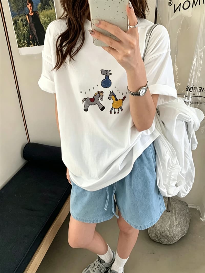 2026 한국 대외 무역 새로운 이후 패키지 칼라 여름 드레스 한 부서 반팔 티셔츠 여성 한국 스타일 루즈핏 빅 사이즈 프린트 상세 이미지 5