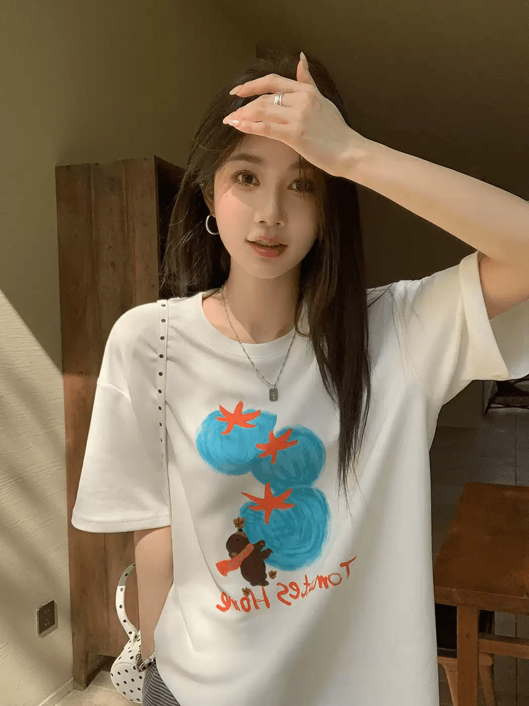 2026 한국 대외 무역 새로운 이후 패키지 칼라 여름 드레스 한 부서 반팔 티셔츠 여성 한국 스타일 루즈핏 빅 사이즈 프린트 상세 이미지 3