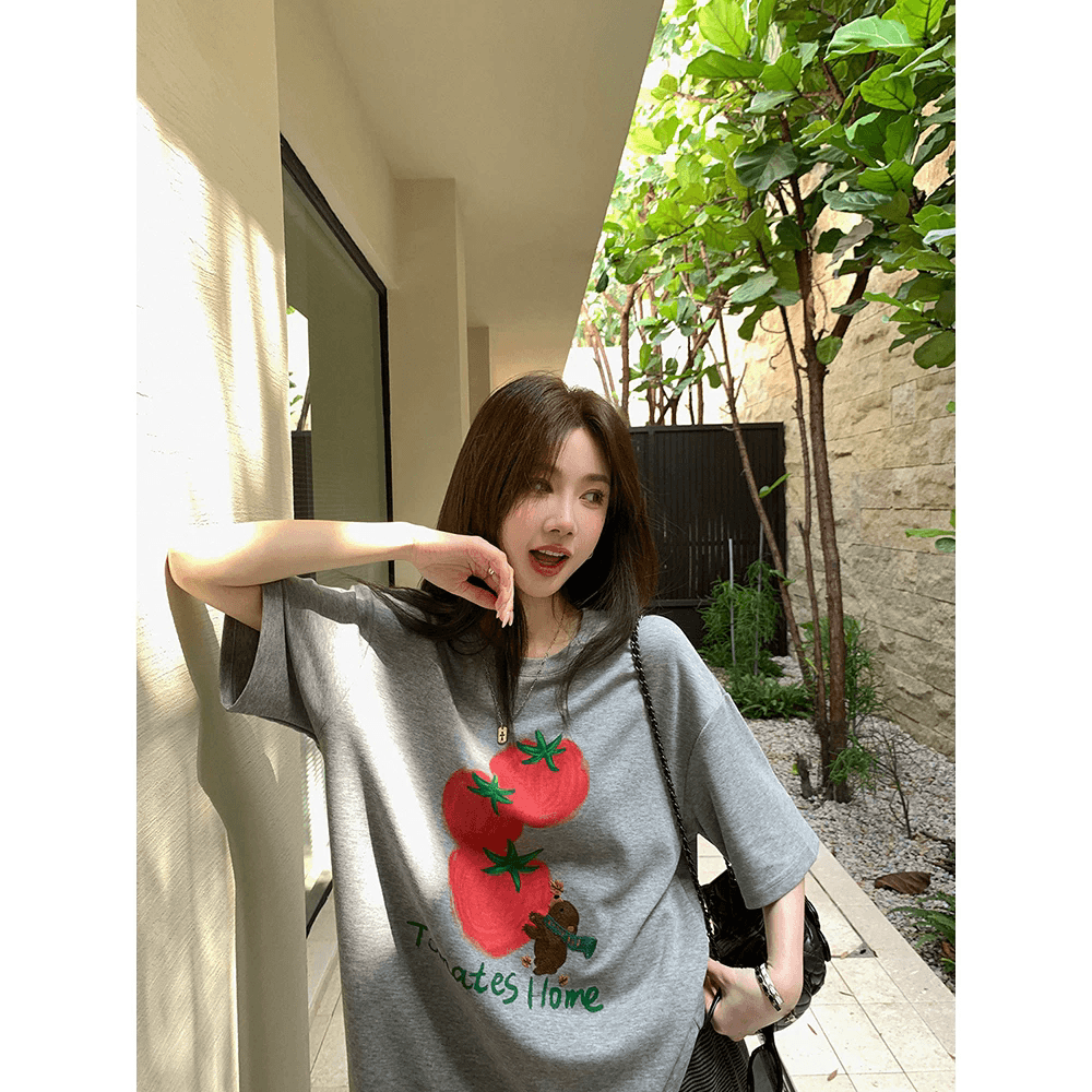 2026 한국 대외 무역 새로운 이후 패키지 칼라 여름 드레스 한 부서 반팔 티셔츠 여성 한국 스타일 루즈핏 빅 사이즈 프린트 상세 이미지 4