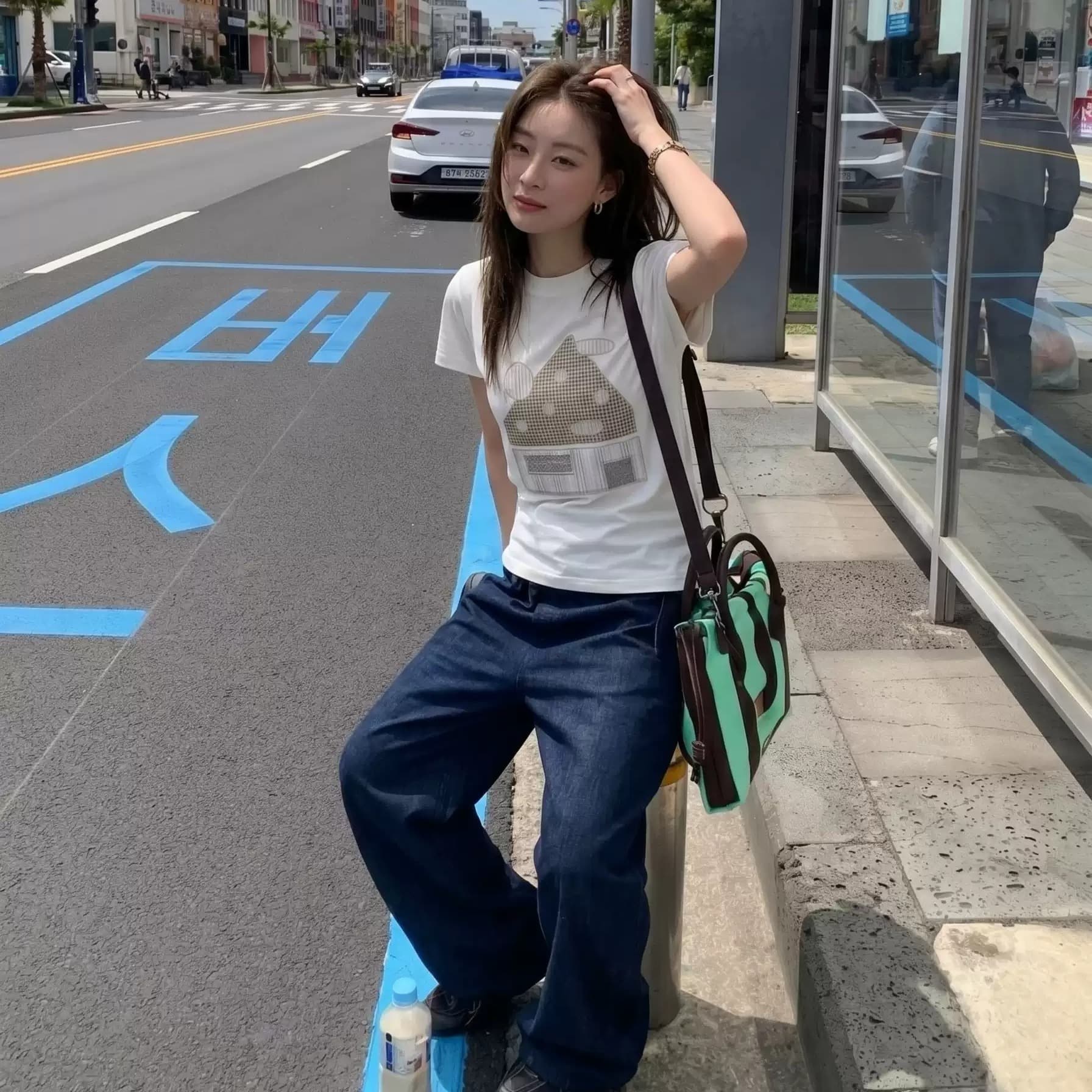 2026 한국 대외 무역 새로운 주문 92 면 8 암모니아 Lun 긍정적 인 어깨 반팔 티셔츠 여성 프린트 이미지 5