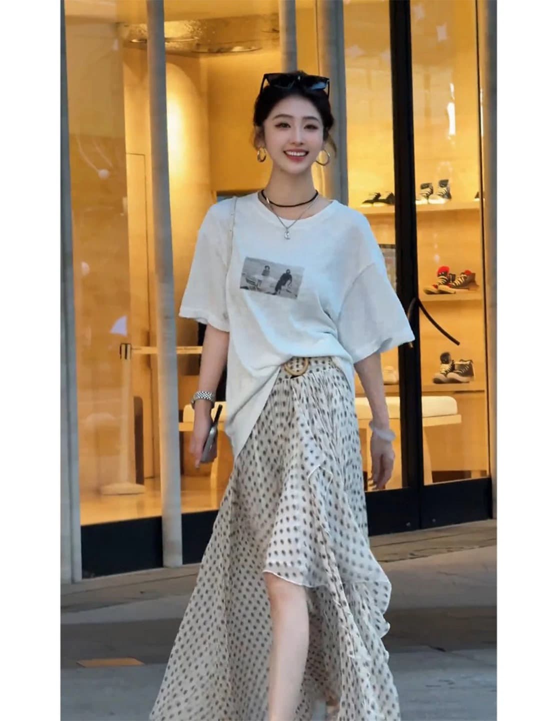 2026 한국 대외 무역 새로운 이후 패키지 칼라 여름 드레스 한 부서 반팔 티셔츠 여성 한국 스타일 루즈핏 빅 사이즈 프린트