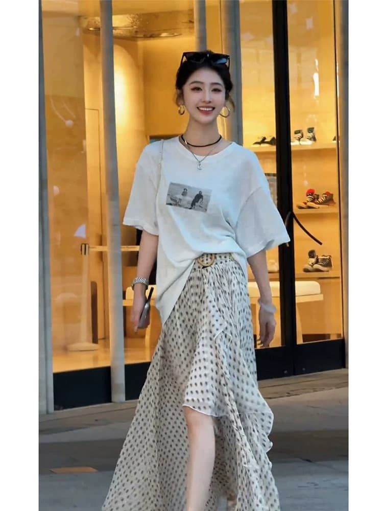 2026 한국 대외 무역 새로운 이후 패키지 칼라 여름 드레스 한 부서 반팔 티셔츠 여성 한국 스타일 루즈핏 빅 사이즈 프린트 상세 이미지 2