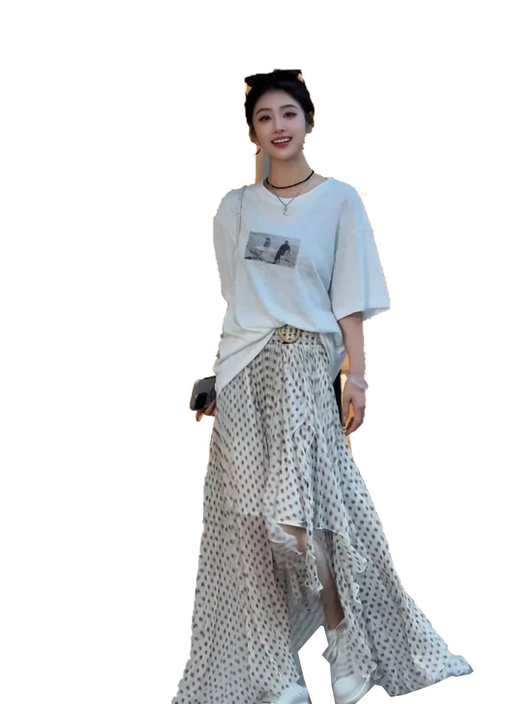 2026 한국 대외 무역 새로운 이후 패키지 칼라 여름 드레스 한 부서 반팔 티셔츠 여성 한국 스타일 루즈핏 빅 사이즈 프린트 상세 이미지 6