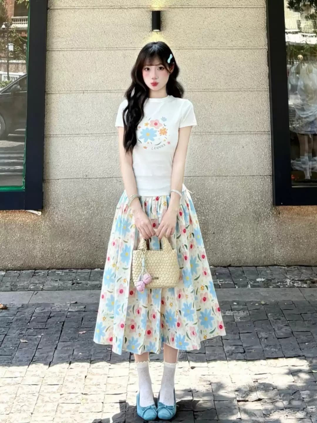 경관 그림 40 순면 220 그램 92 면 8 암모니아 Lun 긍정적 인 어깨 반팔 티셔츠 여성 프린트 이미지 3