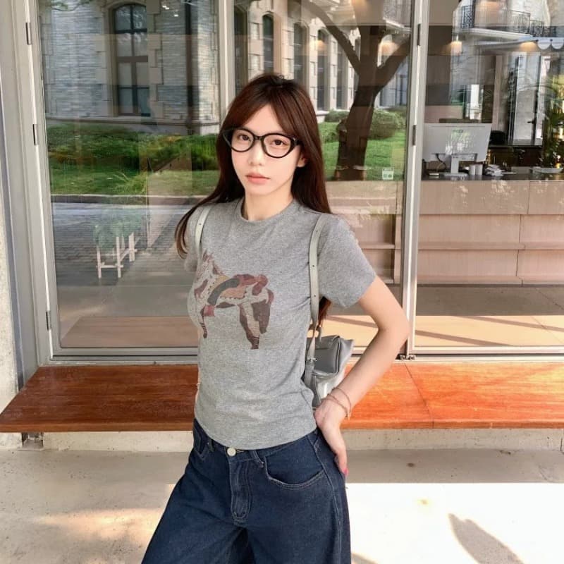 2026 한국 대외 무역 새로운 캐주얼 92 면 8 암모니아 Lun 긍정적 인 어깨 반팔 티셔츠 여성 프린트 이미지 5