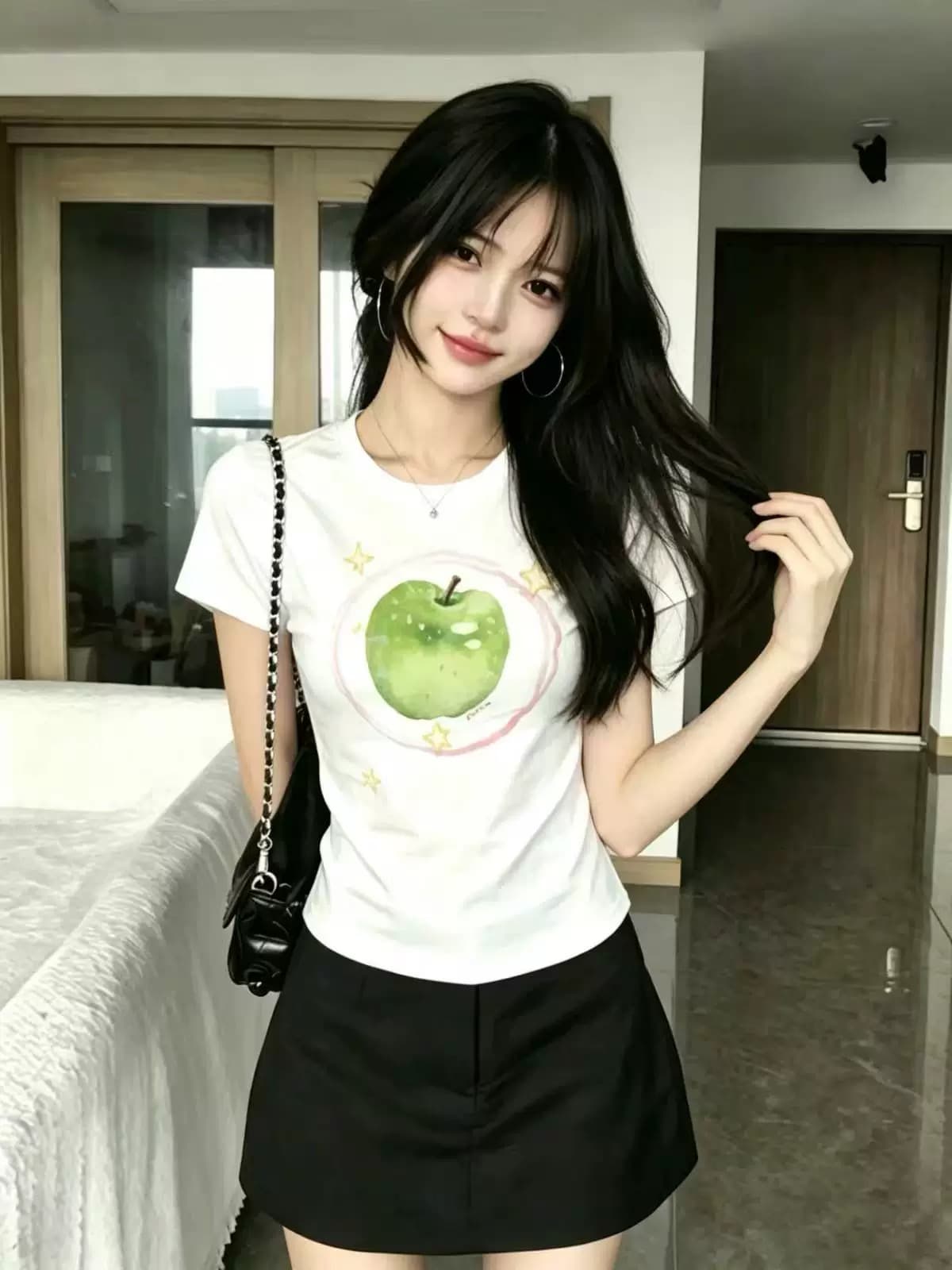 2026 한국 대외 무역 새로운 캐주얼 92 면 8 암모니아 Lun 긍정적 인 어깨 반팔 티셔츠 여성 프린트 상세 이미지 2