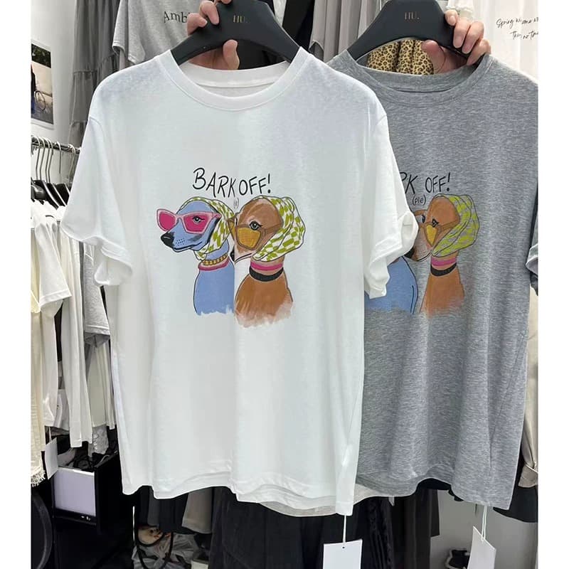 경관 그림 21 순면 210 그램 이후 패키지 칼라 여름 드레스 한 부서 반팔 티셔츠 여성 한국 스타일 루즈핏 빅 사이즈 프린트 상세 이미지 3