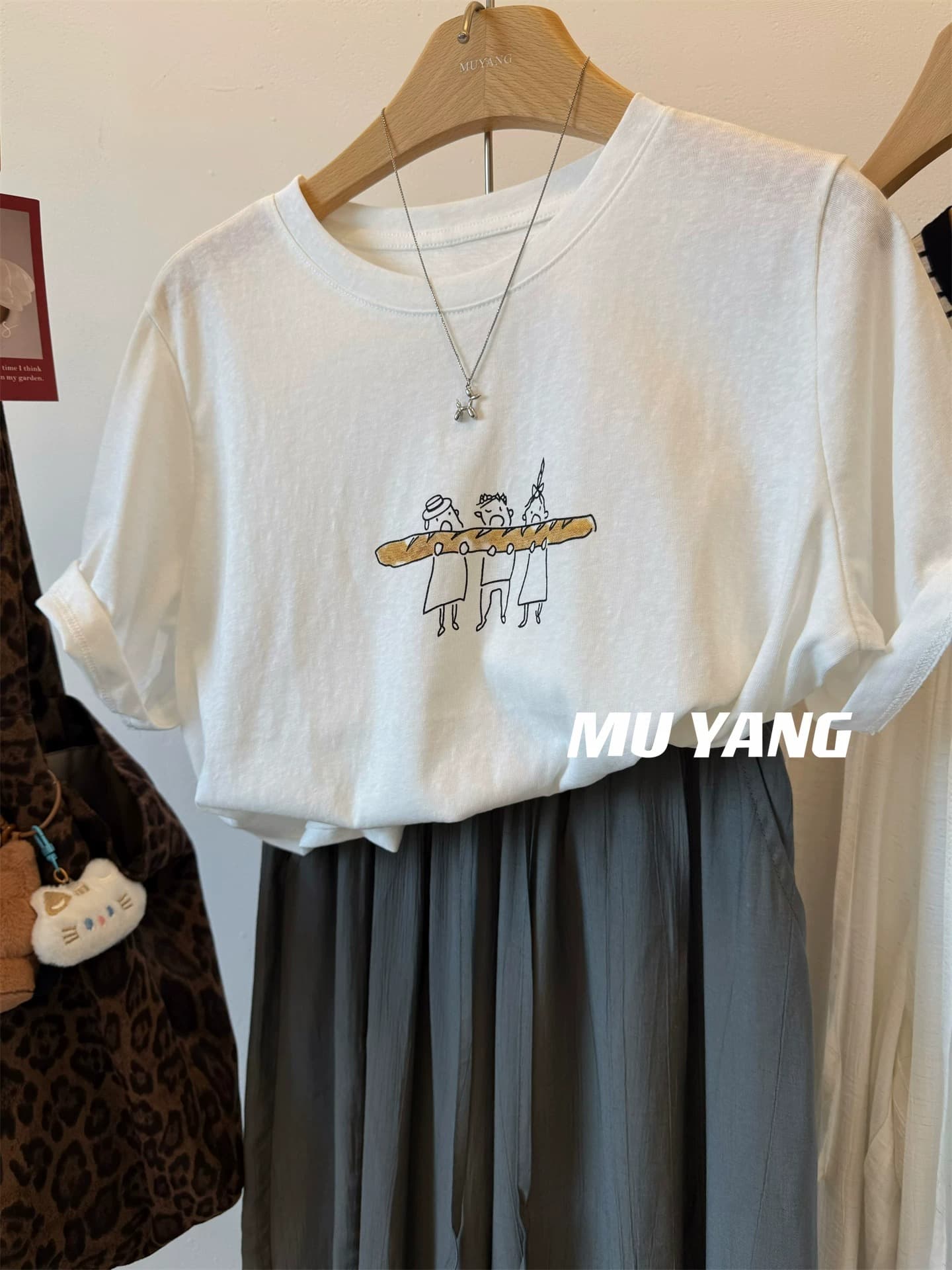 경관 그림 21 순면 210 그램 이후 패키지 칼라 여름 드레스 한 부서 반팔 티셔츠 여성 한국 스타일 루즈핏 빅 사이즈 프린트 이미지 2
