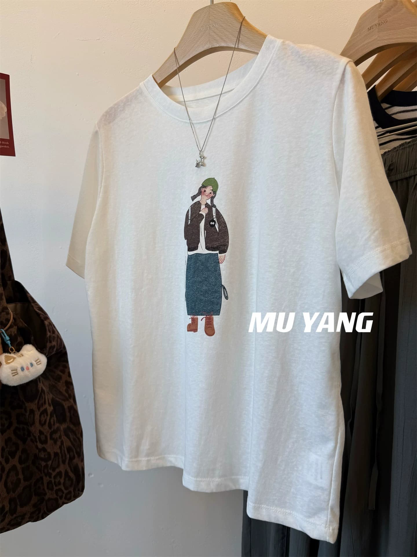 경관 그림 21 순면 210 그램 이후 패키지 칼라 여름 드레스 한 부서 반팔 티셔츠 여성 한국 스타일 루즈핏 빅 사이즈 프린트 상세 이미지 2