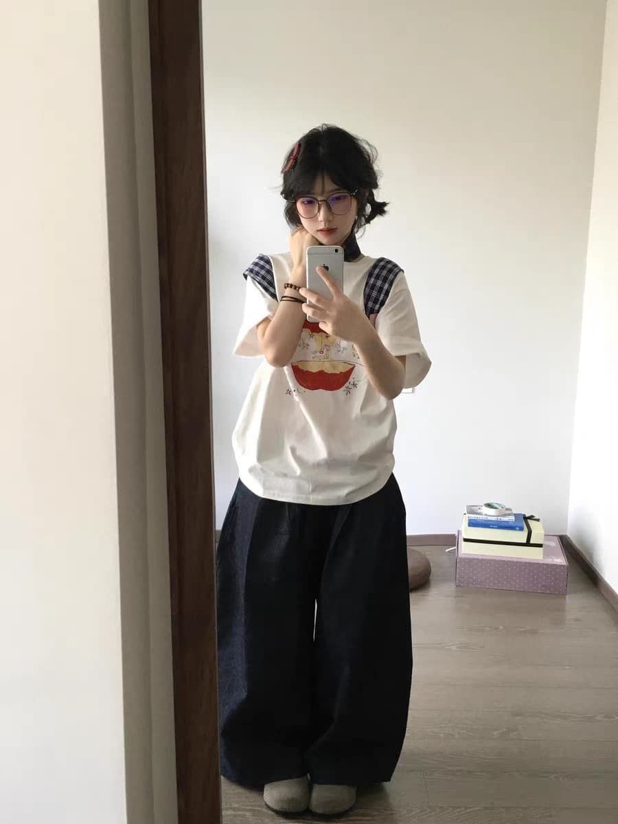 경관 그림 21 순면 210 그램 이후 패키지 칼라 여름 드레스 한 부서 반팔 티셔츠 여성 한국 스타일 루즈핏 빅 사이즈 프린트 상세 이미지 5