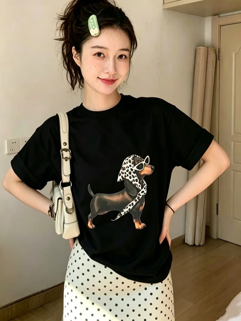 2026 한국 대외 무역 새로운 이후 패키지 칼라 여름 드레스 한 부서 반팔 티셔츠 여성 한국 스타일 루즈핏 빅 사이즈 프린트 상세 이미지 5
