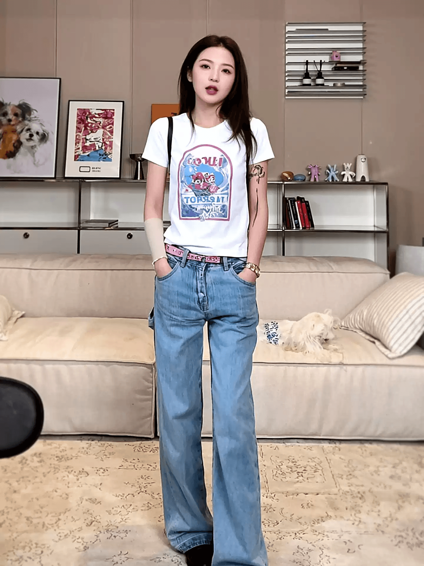 2026 한국 대외 무역 주문 캐주얼 패션 92 면 8 암모니아 Lun 긍정적 인 어깨 반팔 티셔츠 여성 프린트 상세 이미지 5