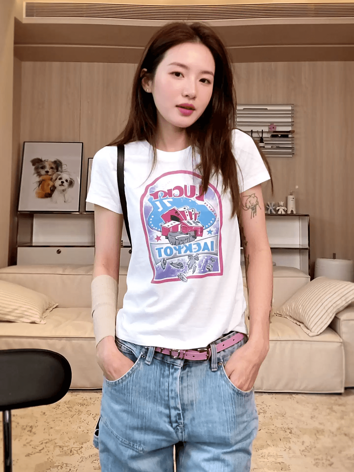 2026 한국 대외 무역 주문 캐주얼 패션 92 면 8 암모니아 Lun 긍정적 인 어깨 반팔 티셔츠 여성 프린트 상세 이미지 6