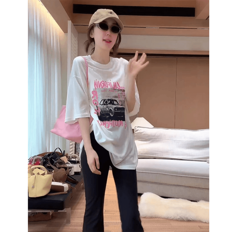 경관 그림 21 순면 210 그램 이후 패키지 칼라 여름 드레스 한 부서 반팔 티셔츠 여성 한국 스타일 루즈핏 빅 사이즈 프린트 이미지 2