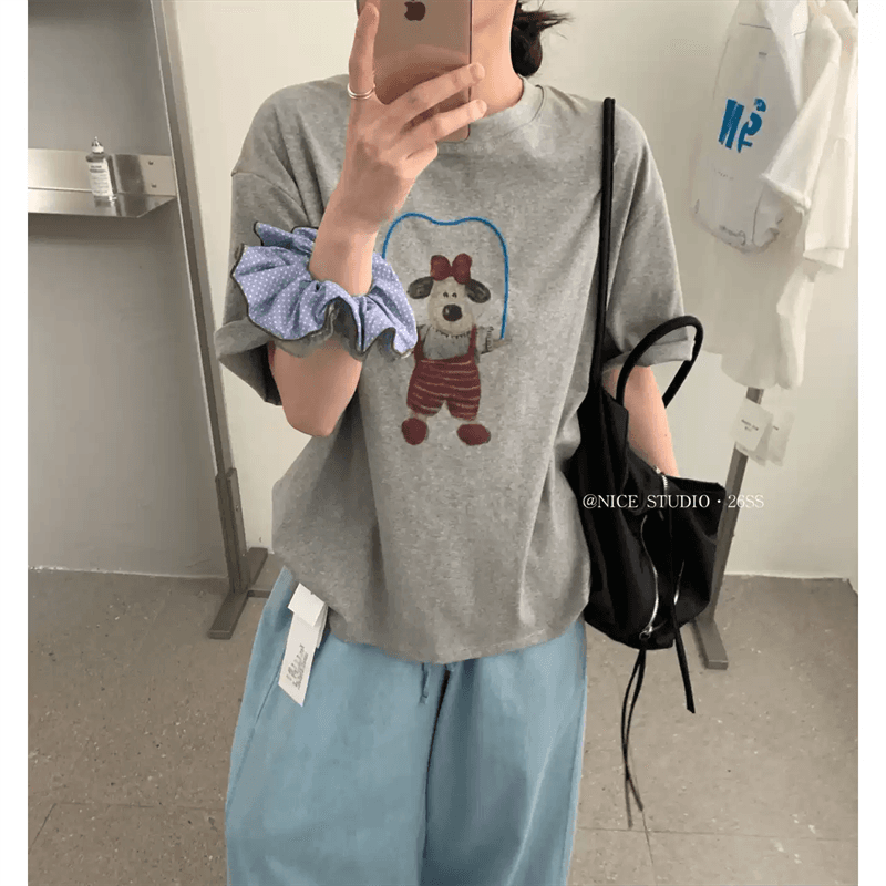 경관 그림 21 순면 210 그램 이후 패키지 칼라 여름 드레스 한 부서 반팔 티셔츠 여성 한국 스타일 루즈핏 빅 사이즈 프린트 이미지 3