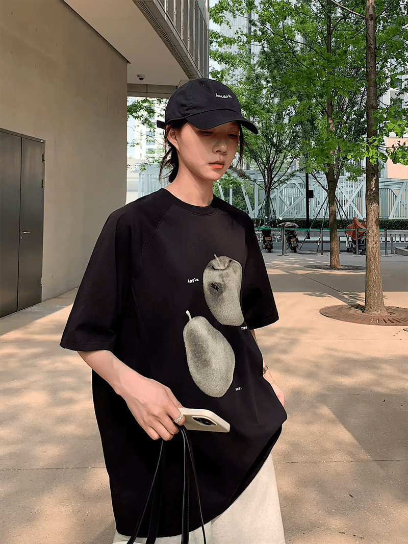 경관 그림 21 순면 210 그램 이후 패키지 칼라 여름 드레스 한 부서 반팔 티셔츠 여성 한국 스타일 루즈핏 빅 사이즈 프린트 이미지 3