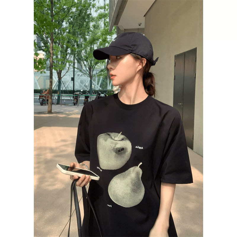 경관 그림 21 순면 210 그램 이후 패키지 칼라 여름 드레스 한 부서 반팔 티셔츠 여성 한국 스타일 루즈핏 빅 사이즈 프린트 상세 이미지 2