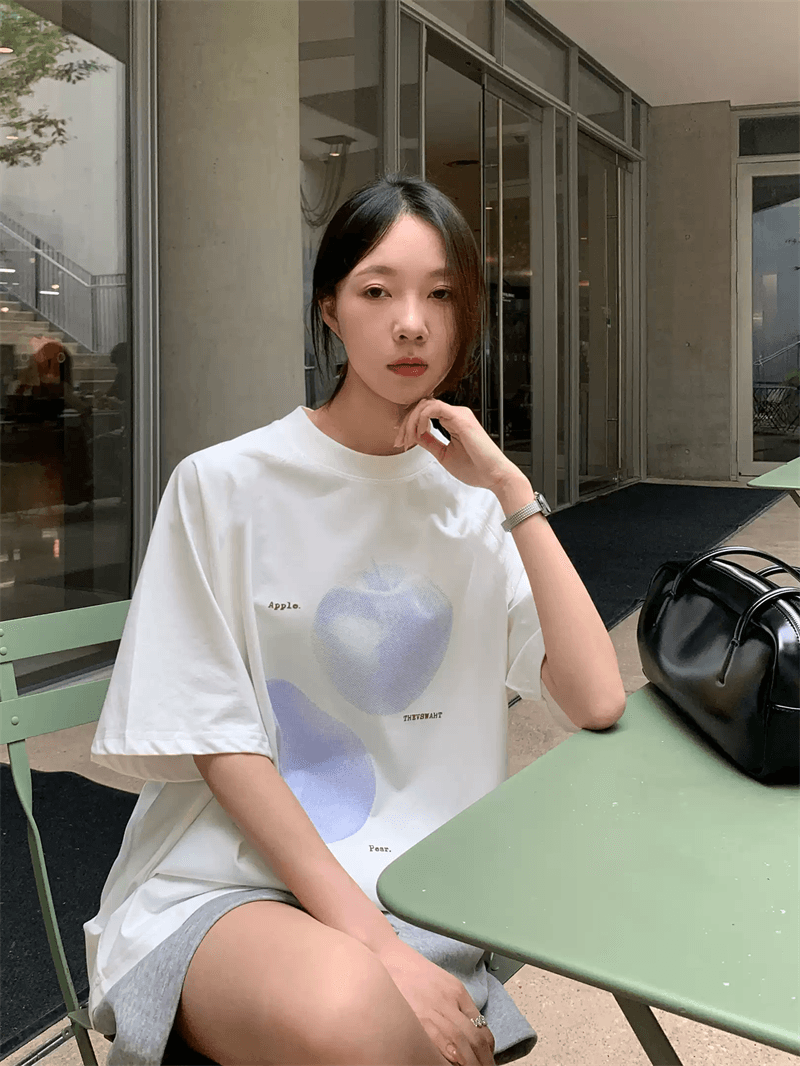 경관 그림 21 순면 210 그램 이후 패키지 칼라 여름 드레스 한 부서 반팔 티셔츠 여성 한국 스타일 루즈핏 빅 사이즈 프린트 상세 이미지 5