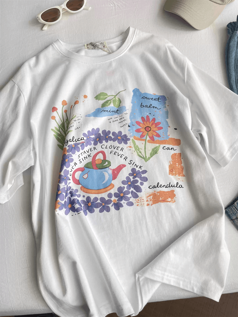 2026 한국 대외 무역 새로운 이후 패키지 칼라 여름 드레스 한 부서 반팔 티셔츠 여성 한국 스타일 루즈핏 빅 사이즈 프린트 상세 이미지 4