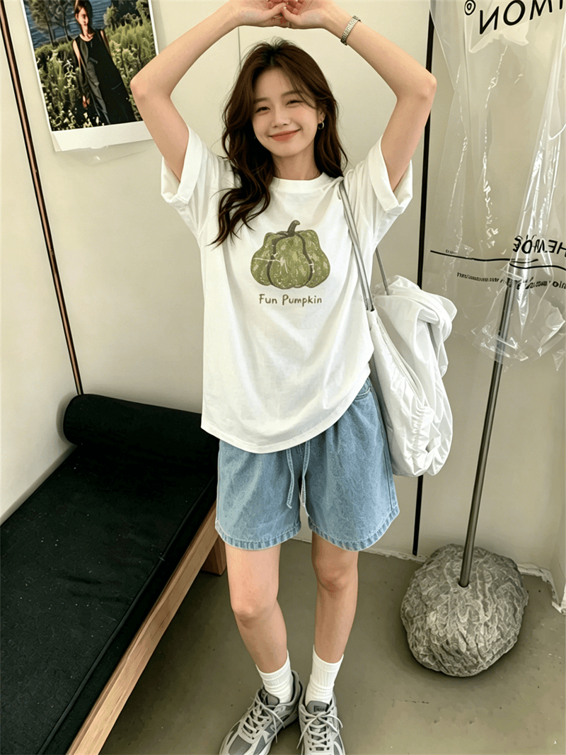 2026 한국 대외 무역 새로운 이후 패키지 칼라 여름 드레스 한 부서 반팔 티셔츠 여성 한국 스타일 루즈핏 빅 사이즈 프린트 이미지 4
