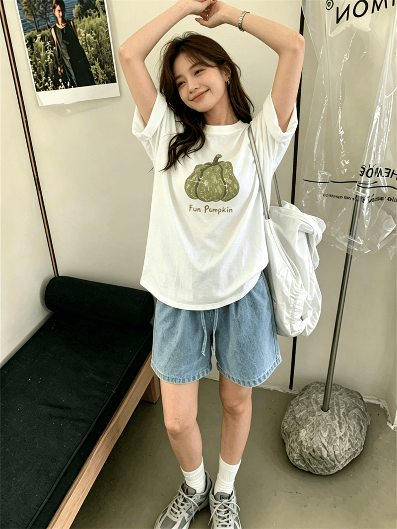 2026 한국 대외 무역 새로운 이후 패키지 칼라 여름 드레스 한 부서 반팔 티셔츠 여성 한국 스타일 루즈핏 빅 사이즈 프린트 상세 이미지 3