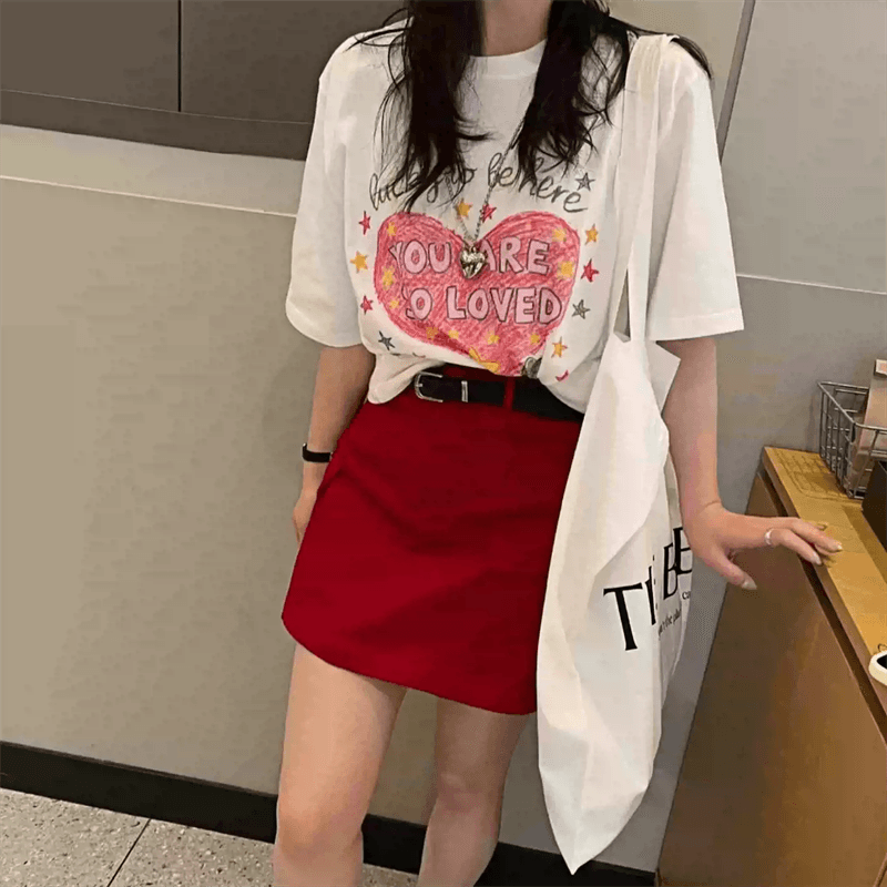 경관 그림 21 순면 210 그램 이후 패키지 칼라 여름 드레스 한 부서 반팔 티셔츠 여성 한국 스타일 루즈핏 빅 사이즈 프린트 상세 이미지 3