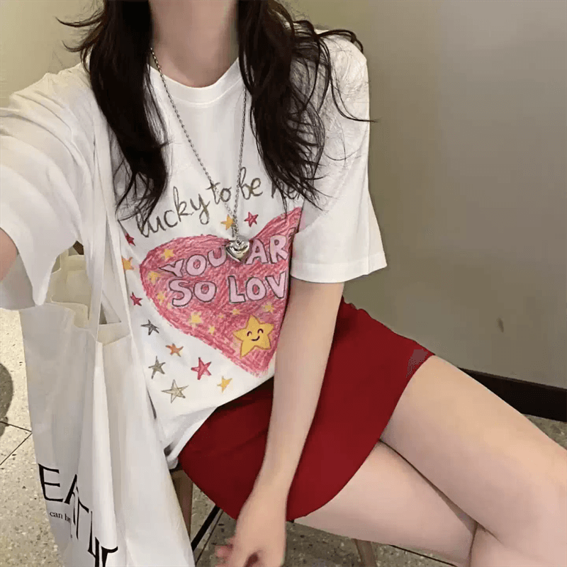 경관 그림 21 순면 210 그램 이후 패키지 칼라 여름 드레스 한 부서 반팔 티셔츠 여성 한국 스타일 루즈핏 빅 사이즈 프린트 상세 이미지 6
