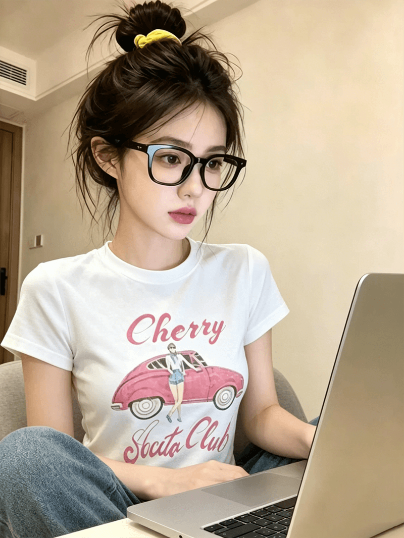 경관 그림 정가 40 순면 220 그램 92 면 8 암모니아 Lun 긍정적 인 어깨 반팔 티셔츠 여성 프린트 상세 이미지 4