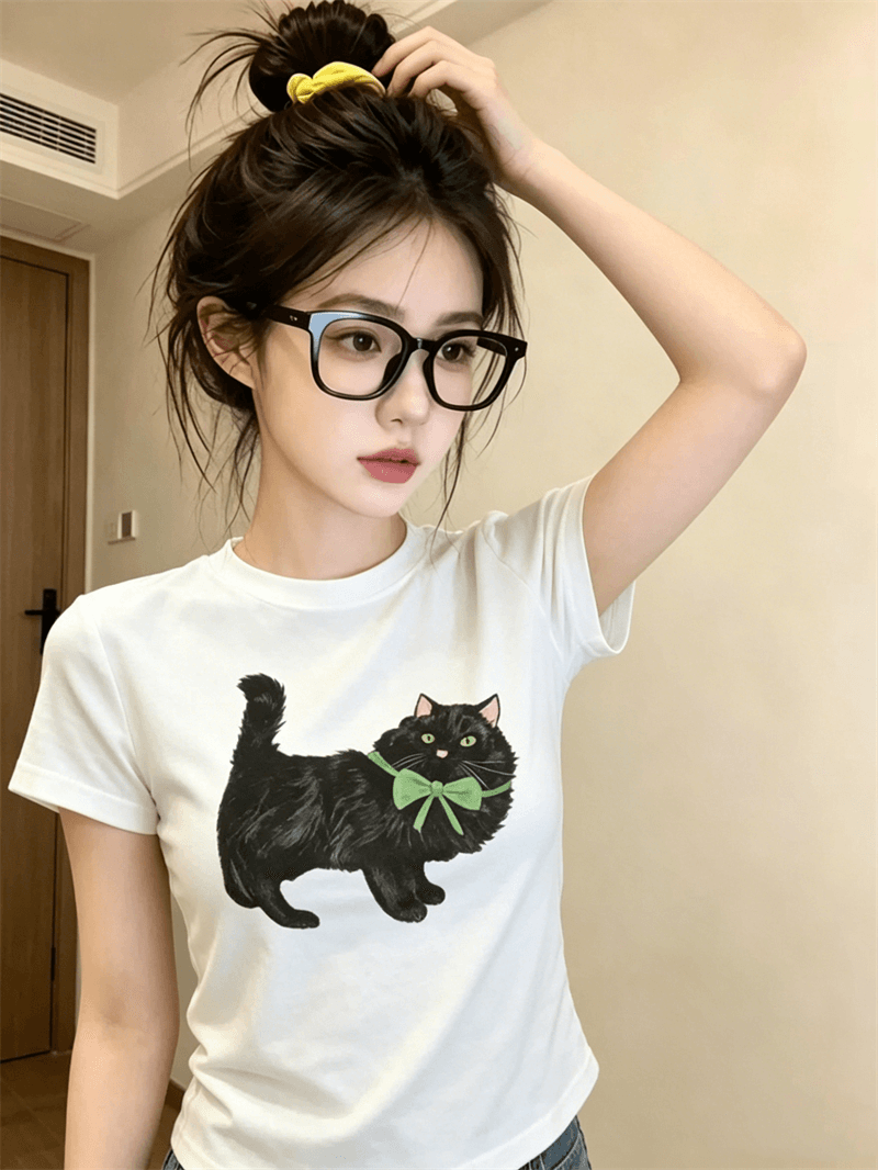 경관 그림 정가 40 순면 220 그램 92 면 8 암모니아 Lun 긍정적 인 어깨 반팔 티셔츠 여성 프린트 이미지 3