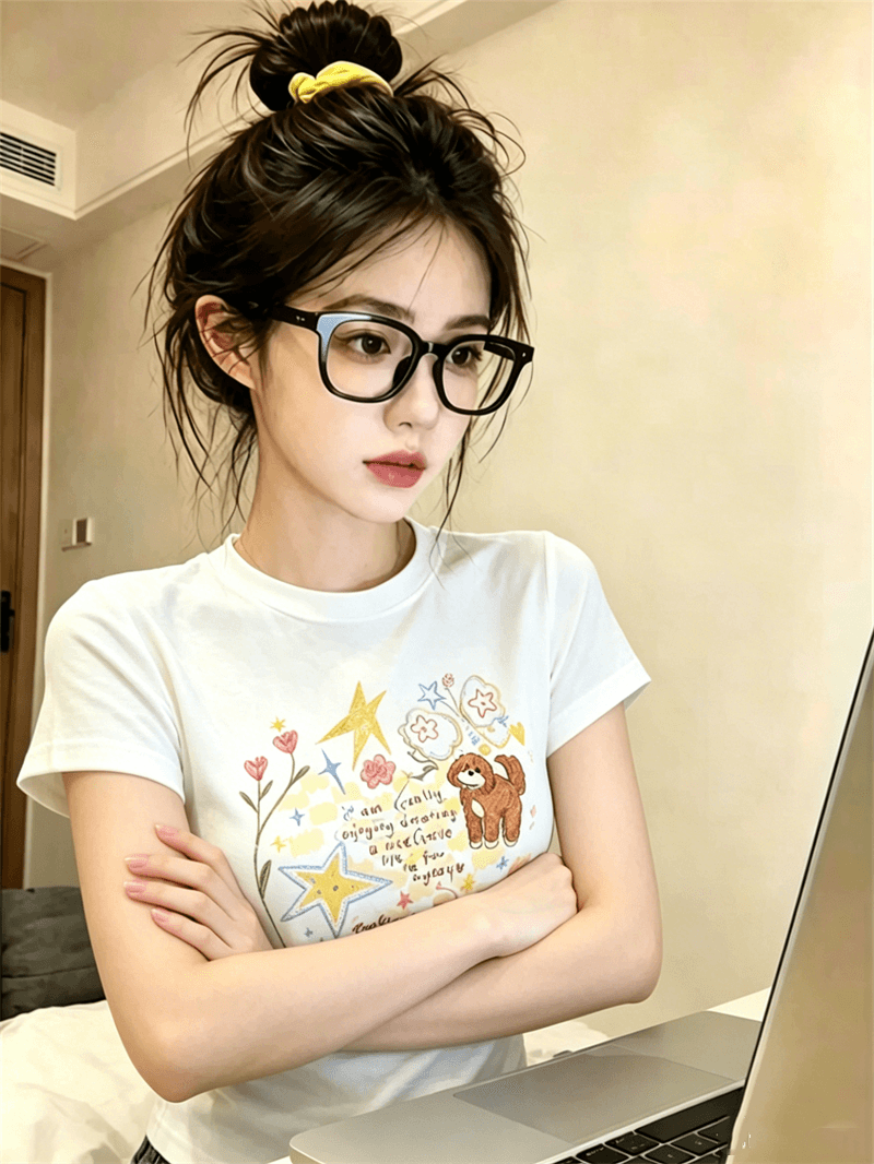 경관 그림 정가 40 순면 220 그램 92 면 8 암모니아 Lun 긍정적 인 어깨 반팔 티셔츠 여성 프린트 이미지 4