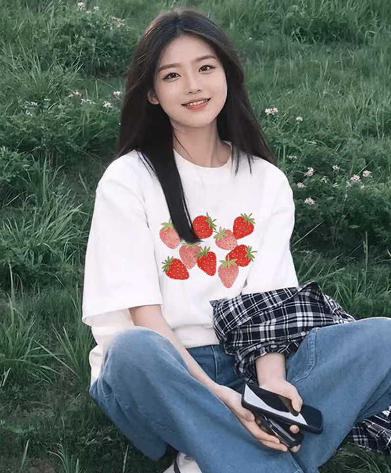 경관 그림 21 순면 210 그램 이후 패키지 칼라 여름 드레스 한 부서 반팔 티셔츠 여성 한국 스타일 루즈핏 빅 사이즈 프린트