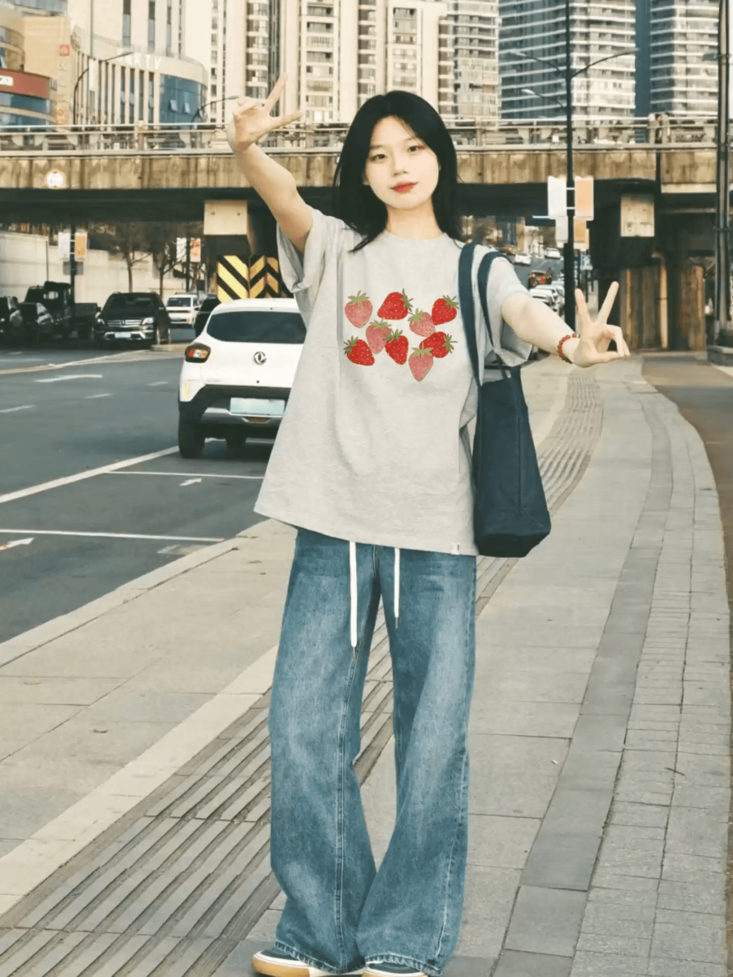 경관 그림 21 순면 210 그램 이후 패키지 칼라 여름 드레스 한 부서 반팔 티셔츠 여성 한국 스타일 루즈핏 빅 사이즈 프린트 상세 이미지 5
