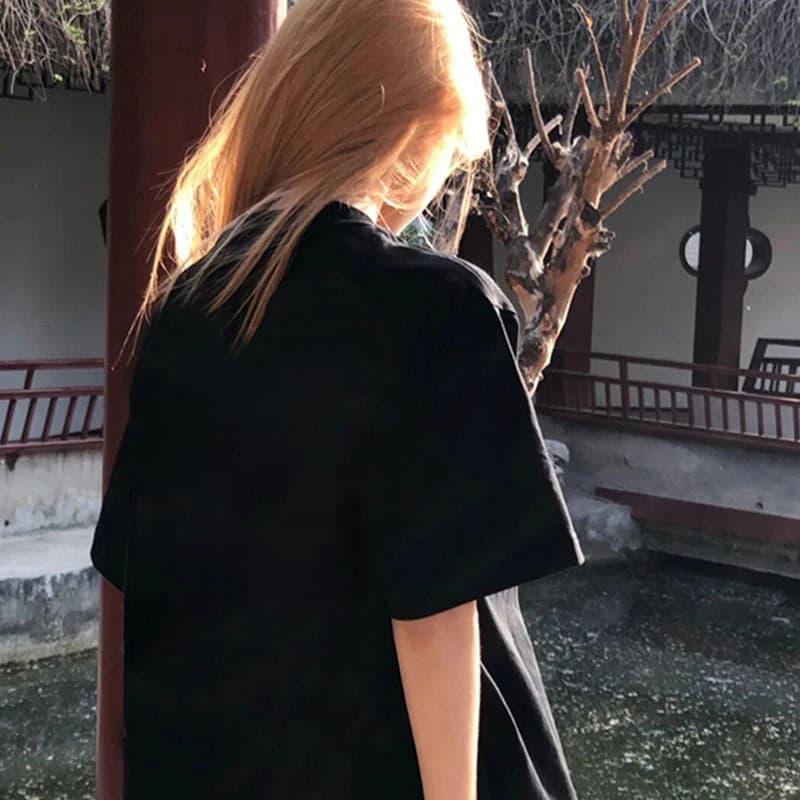 경관 그림 21 순면 210 그램 이후 패키지 칼라 여름 드레스 한 부서 반팔 티셔츠 여성 한국 스타일 루즈핏 빅 사이즈 프린트 이미지 3