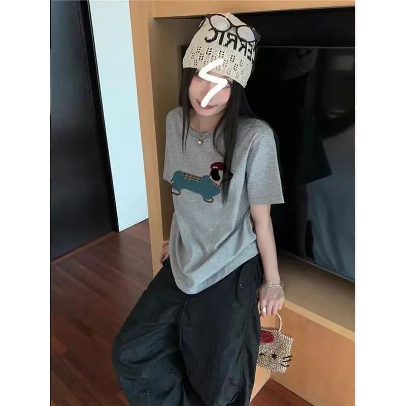 경관 그림 21 순면 210 그램 이후 패키지 칼라 여름 드레스 한 부서 반팔 티셔츠 여성 한국 스타일 루즈핏 빅 사이즈 프린트 이미지 4
