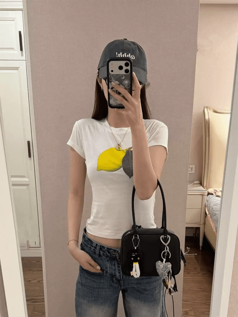 한 부서 순면 기본 셔츠 여성 2026 여름 새로운 레몬 프린트 라운드 넥 다용도 반팔 티셔츠 루즈핏 맨위 이미지 4