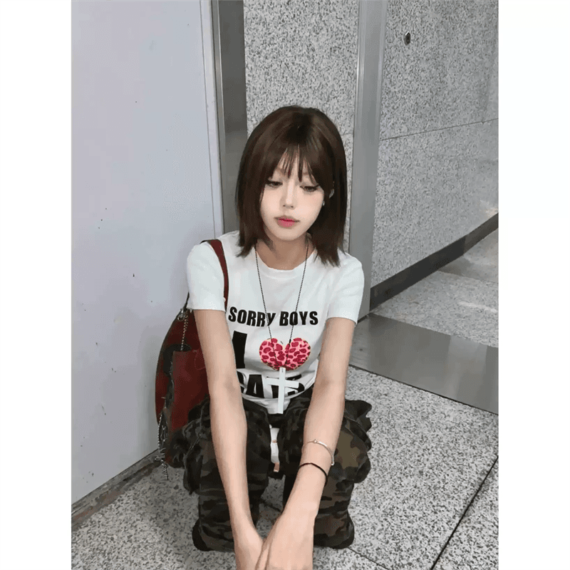 한 부서 순면 기본 셔츠 여성 2026 여름 새로운 알파벳 프린트 라운드 넥 다용도 반팔 티셔츠 루즈핏 맨위 상세 이미지 3