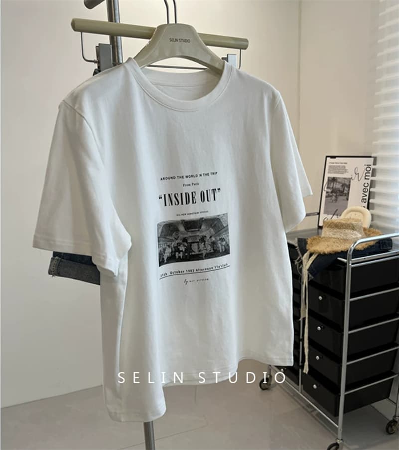 경관 그림 21 순면 210 그램 이후 패키지 칼라 여름 드레스 한 부서 반팔 티셔츠 여성 한국 스타일 루즈핏 빅 사이즈 프린트