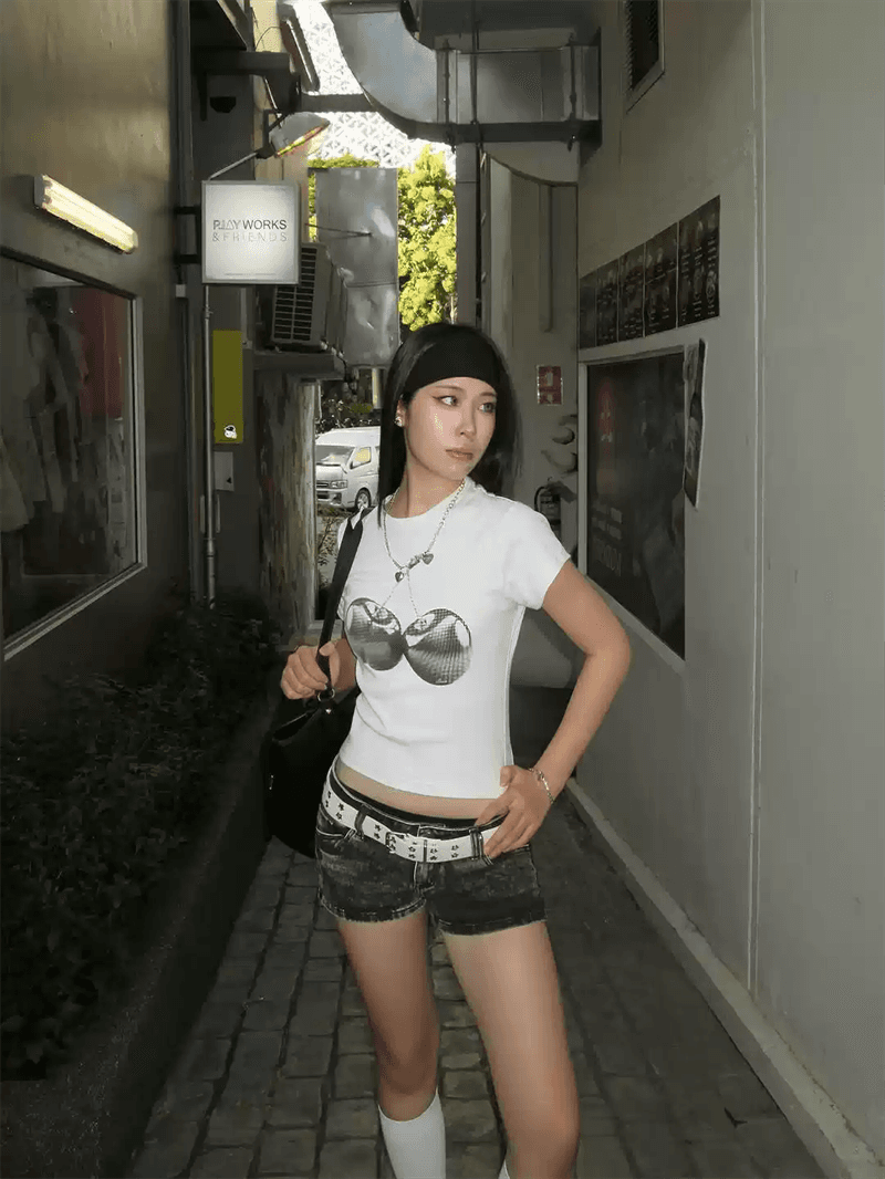 한 부서 순면 기본 셔츠 여성 2026 여름 새로운 과일 프린트 라운드 넥 다용도 반팔 티셔츠 루즈핏 맨위 상세 이미지 3
