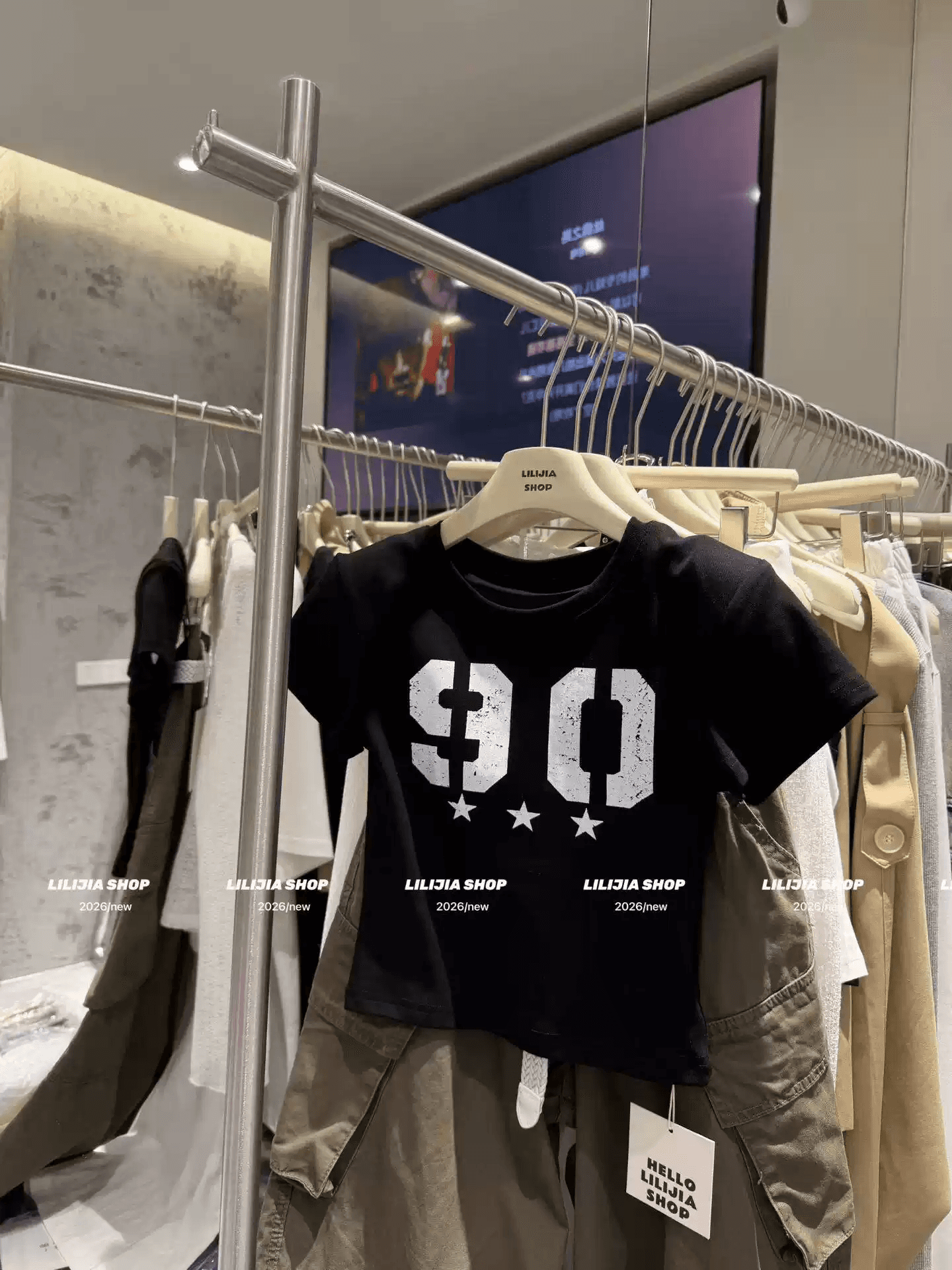 한 부서 순면 기본 셔츠 여성 2026 여름 새로운 숫자 프린트 라운드 넥 다용도 반팔 티셔츠 루즈핏 맨위 상세 이미지 3