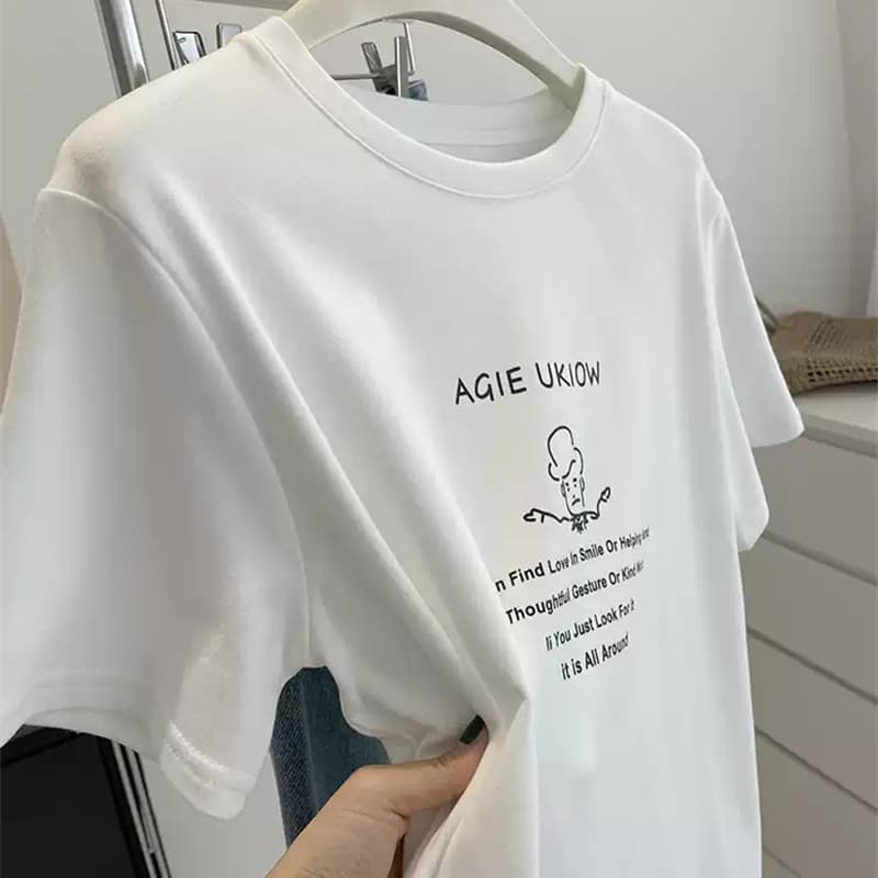 경관 그림 21 순면 210 그램 이후 패키지 칼라 여름 드레스 한 부서 반팔 티셔츠 여성 한국 스타일 루즈핏 빅 사이즈 프린트 이미지 5