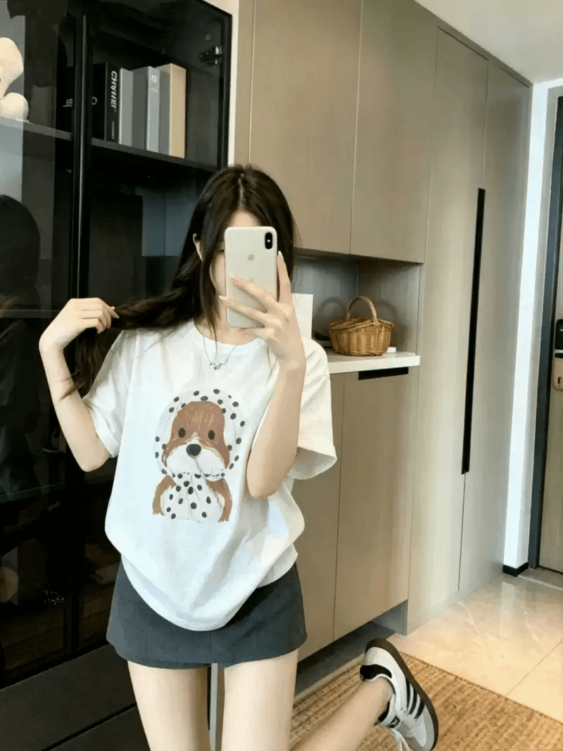 경관 그림 21 순면 210 그램 이후 패키지 칼라 여름 드레스 한 부서 반팔 티셔츠 여성 한국 스타일 루즈핏 빅 사이즈 프린트 이미지 4