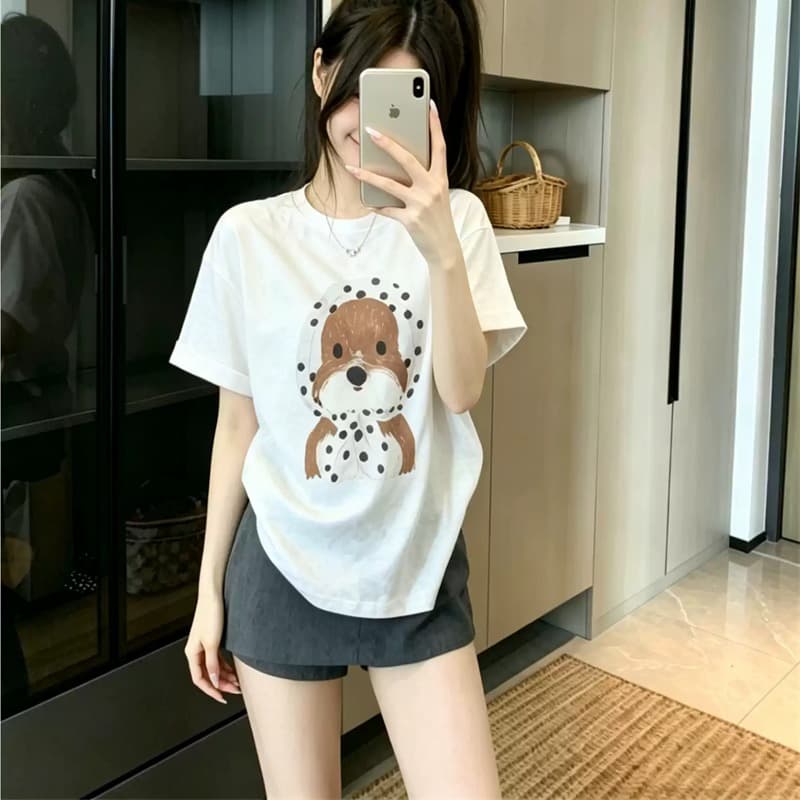 경관 그림 21 순면 210 그램 이후 패키지 칼라 여름 드레스 한 부서 반팔 티셔츠 여성 한국 스타일 루즈핏 빅 사이즈 프린트 이미지 5