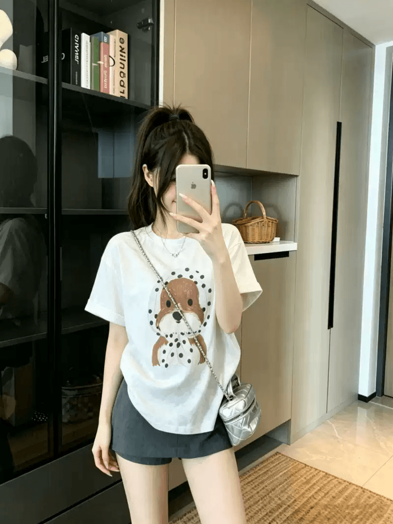 경관 그림 21 순면 210 그램 이후 패키지 칼라 여름 드레스 한 부서 반팔 티셔츠 여성 한국 스타일 루즈핏 빅 사이즈 프린트 상세 이미지 5