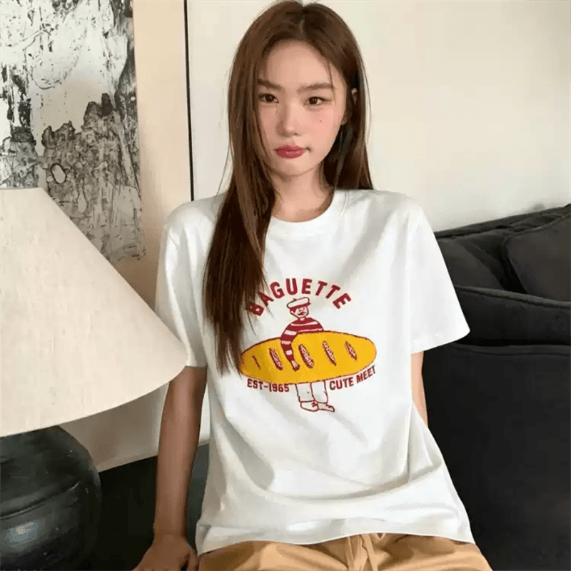 경관 그림 21 순면 210 그램 이후 패키지 칼라 여름 드레스 한 부서 반팔 티셔츠 여성 한국 스타일 루즈핏 빅 사이즈 프린트 상세 이미지 2